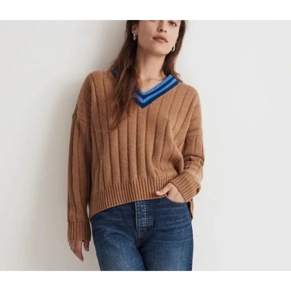 Madewell Women's XL‎ Tipped Camel Oversized Wool Blend Sweater Academia Preppy c